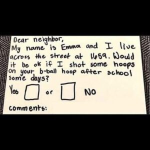 Neighbour Has Perfect Response To Little Girl’s Note Asking To Use Their Hoop.  More in Comments
