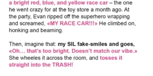 My SIL Threw Out the Colorful Car I Gifted for Her Son’s 5th Birthday…